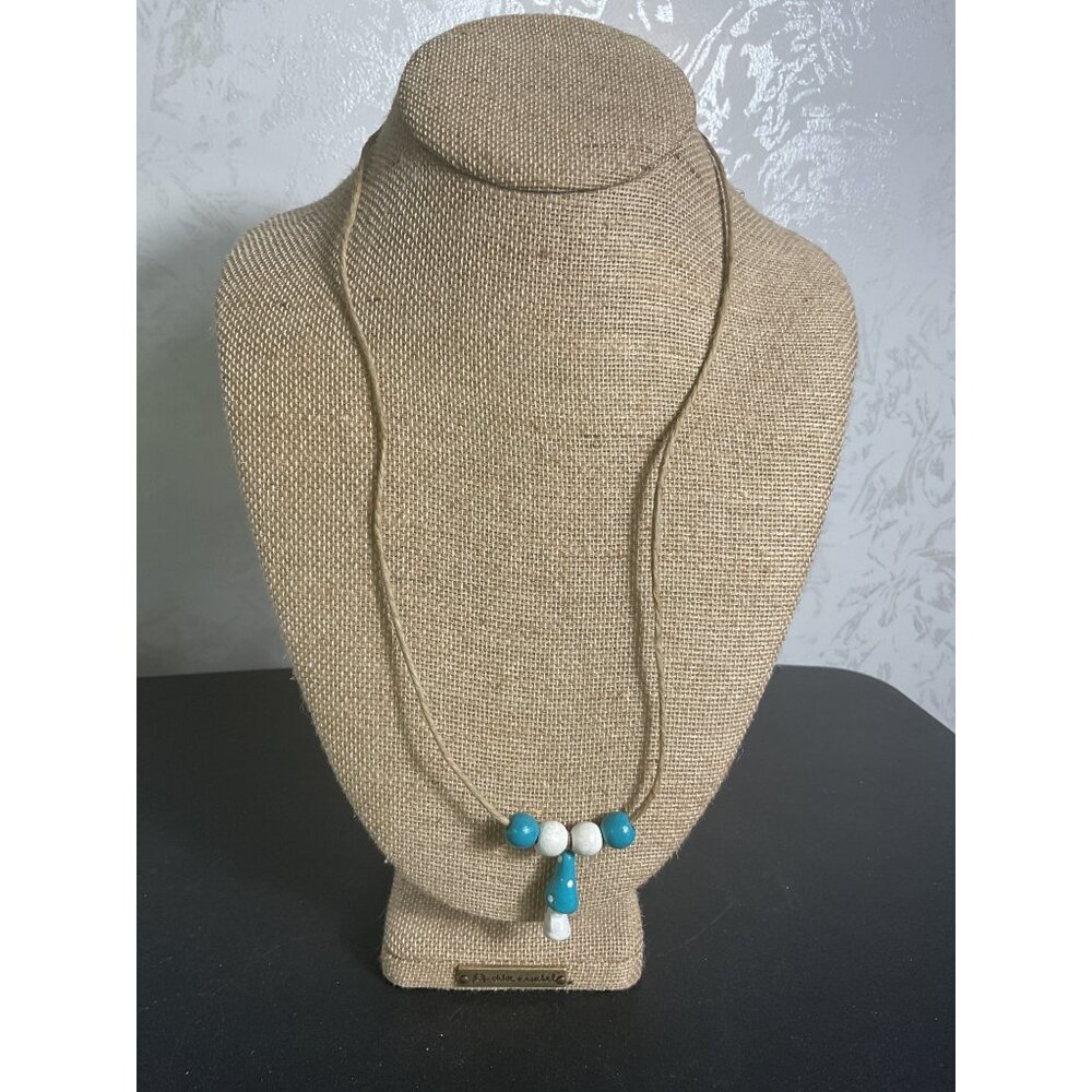 Turquoise Bue & White Beaded Necklace Lobster Clasp
